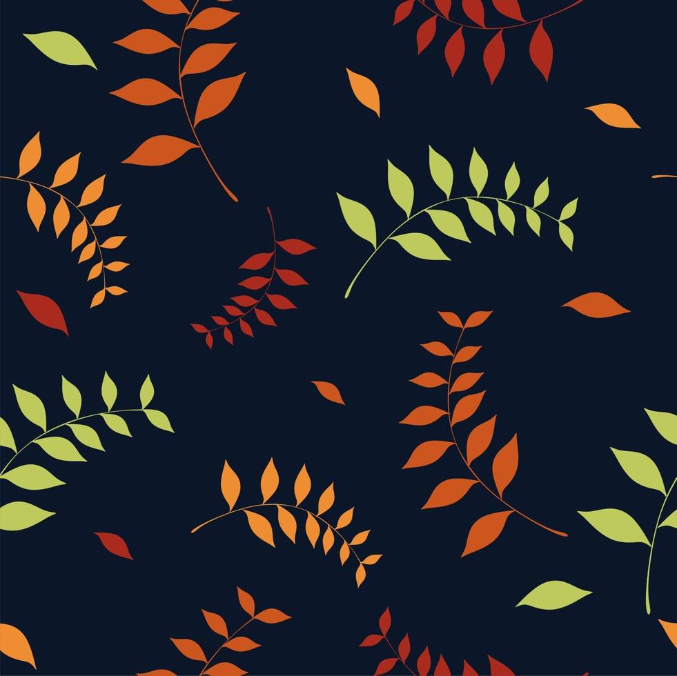 naadloos patroon van herfstbladeren vector met donkerblauwe achtergrond