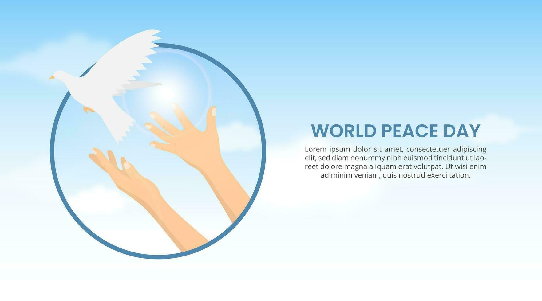 wereld vrede dag achtergrond met handen vrijgeven een vogel vector