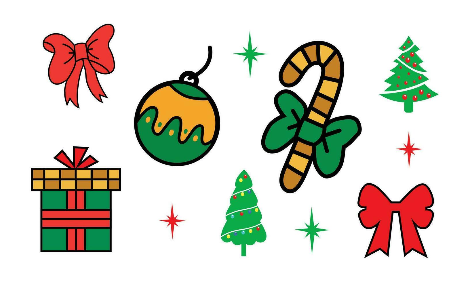 reeks van vector Kerstmis pictogrammen. geschenk, pijnboom, bal, de kerstman, kaars, peperkoek Mens, snoep, klok, maretak krans en zo dingen. geïsoleerd Aan wit achtergrond enz.