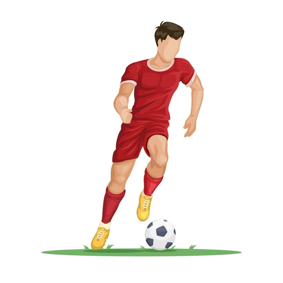 voetbal speler dribbelen actie houding karakter tekenfilm illustratie vector
