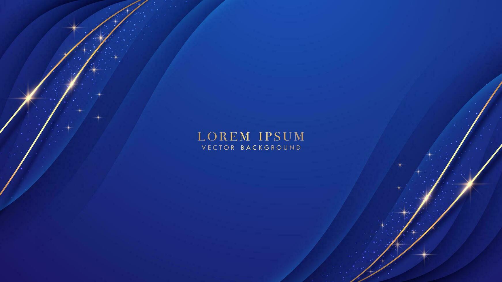 gouden lijnen met schitteren licht effect en kromme decoratie Aan blauw achtergrond. luxe stijl ontwerp concept vector