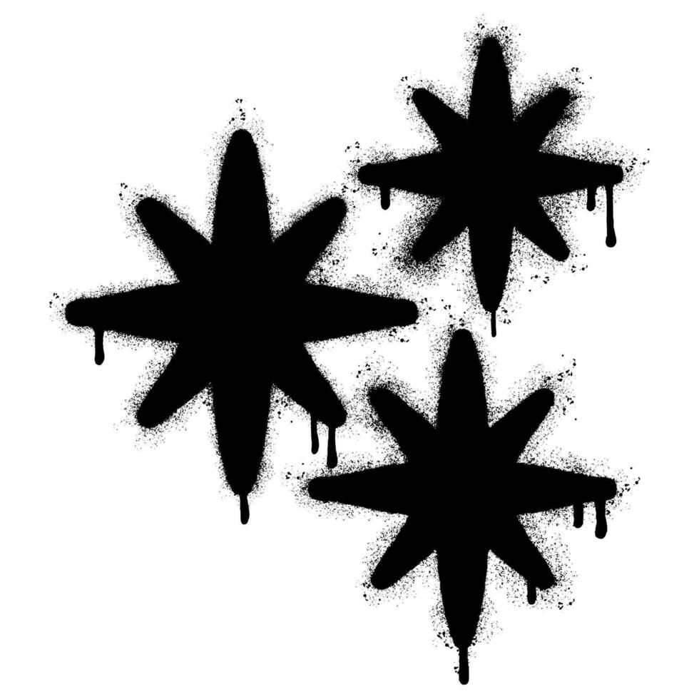 verstuiven geschilderd graffiti sterren fonkeling icoon icoon gespoten geïsoleerd met een wit achtergrond. graffiti schijnend barsten met over- verstuiven in zwart over- wit. vector