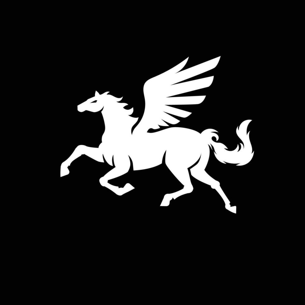 silhouet van een mythisch schepsel van Pegasus Aan een zwart achtergrond. vector