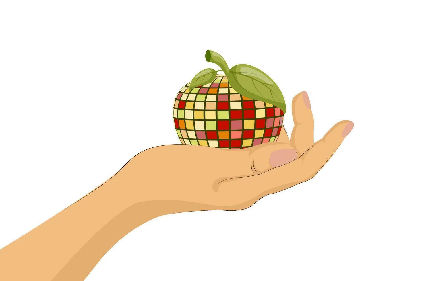 illustratie van een vrouw hand- teder Holding een appel. vlak stijl ontwerp. y2k. vector illustratie