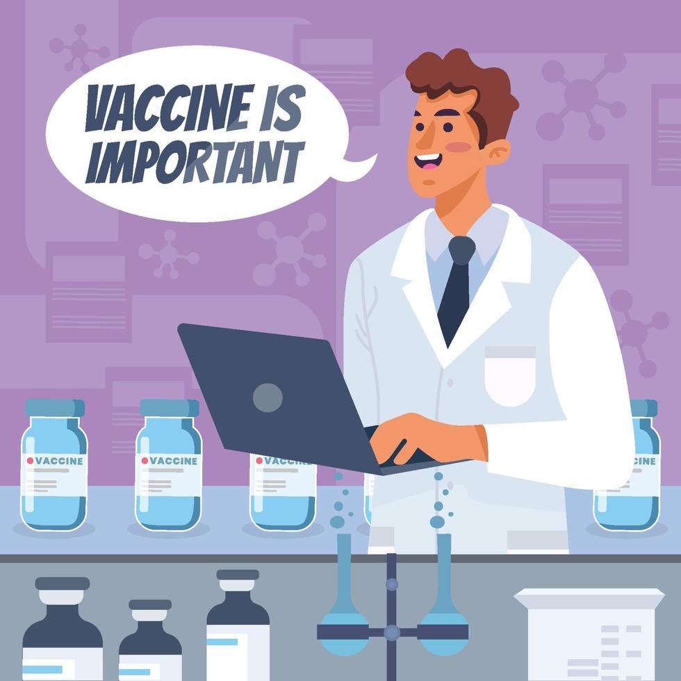 arts met laptop formuleert vaccins formule vector