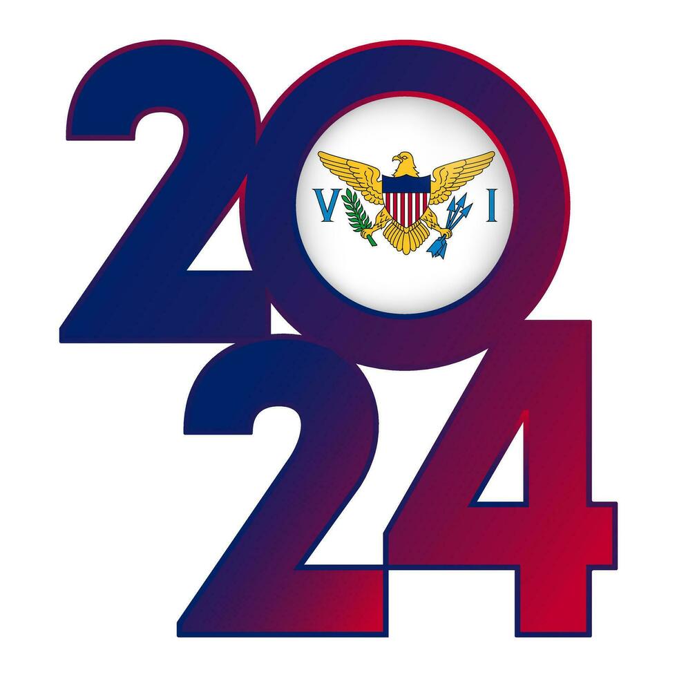 gelukkig nieuw jaar 2024 banier met maagd eilanden vlag binnen. vector illustratie.