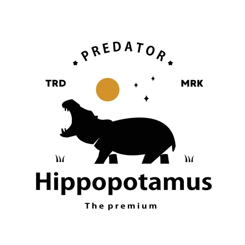 wijnoogst retro hipster nijlpaard logo vector silhouet kunst icoon