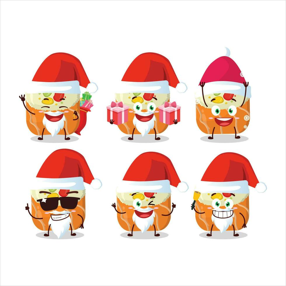 de kerstman claus emoticons met norimaki sushi tekenfilm karakter vector