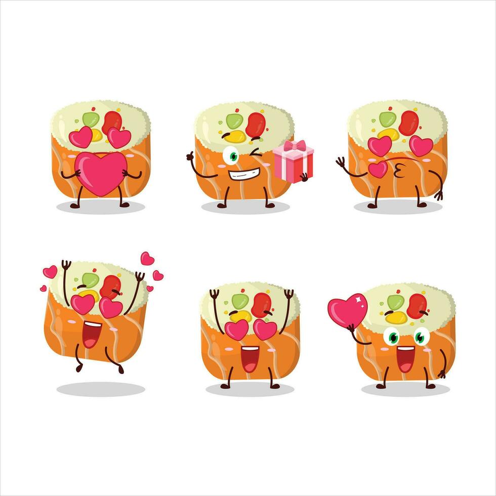 norimaki sushi tekenfilm karakter met liefde schattig emoticon vector