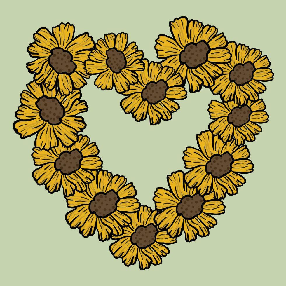 zonnebloem liefde vorm geven aan. hart vormig bloemen zonnebloemen. vector