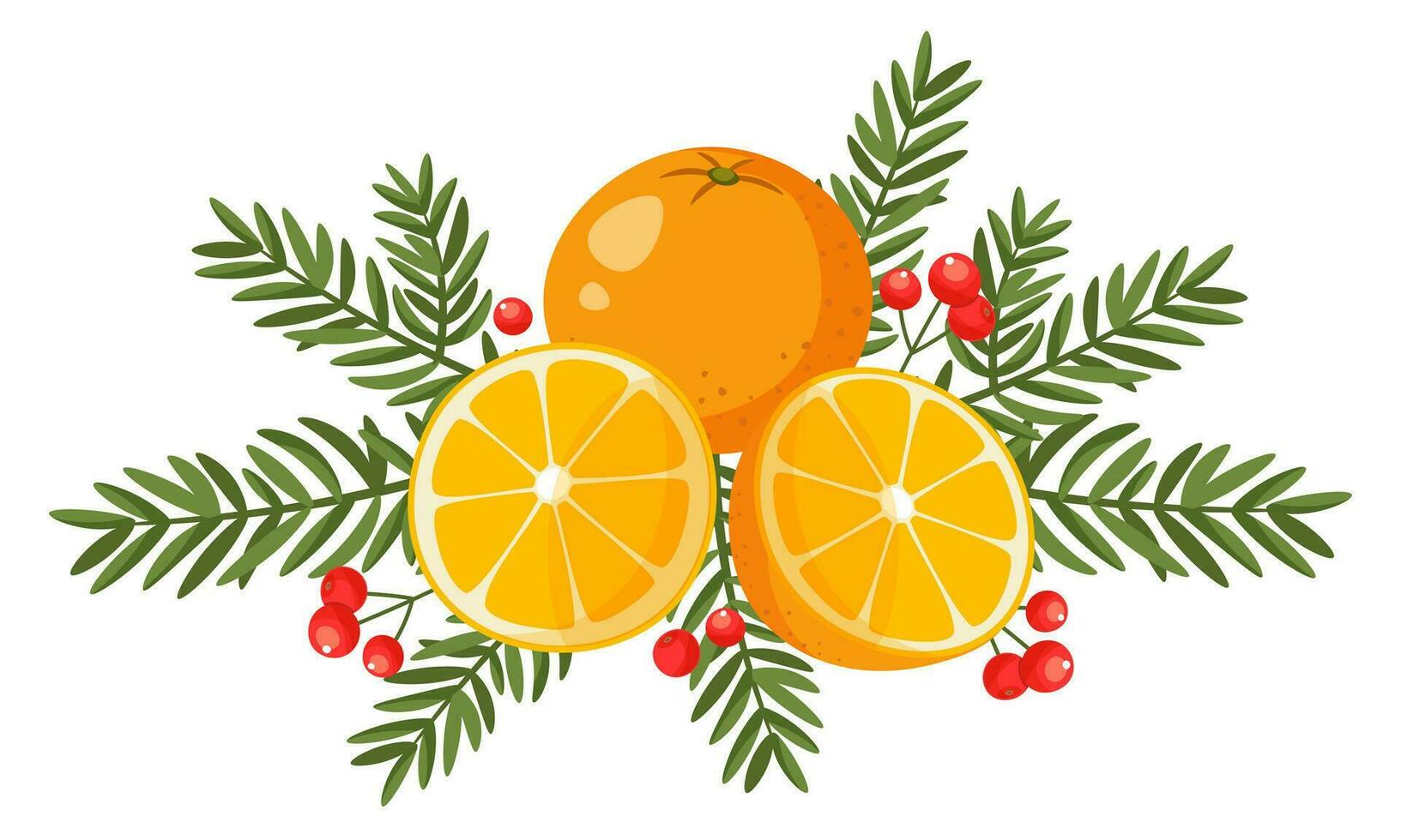 Kerstmis decoraties met droog oranje, spar, thuja, Spar. de aroma van boeketten. knus decor. nieuw jaar tafel decoraties. eigengemaakt vakantie decoraties. vector illustratie Aan een wit achtergrond.