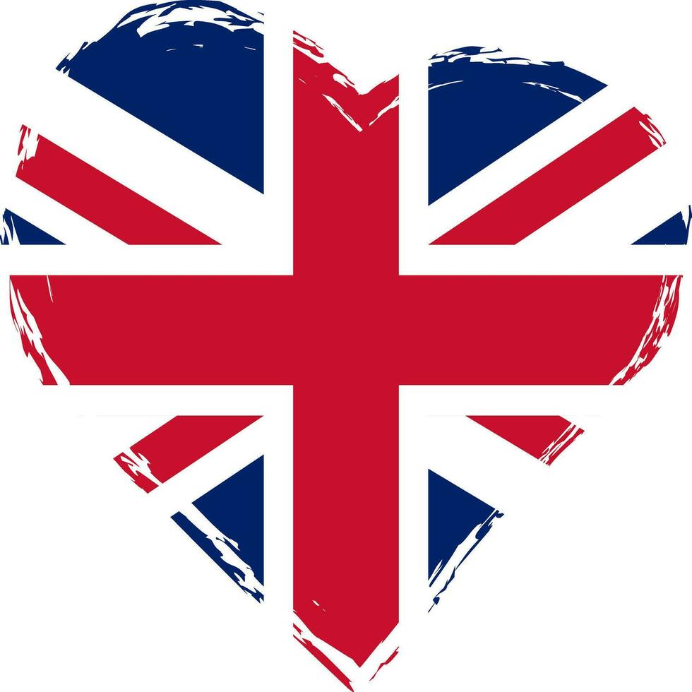 Verenigde koninkrijk vlag in hart vorm grunge penseelstreek. Brits vlag hart. vector borstel beroerte vlag, symbool.