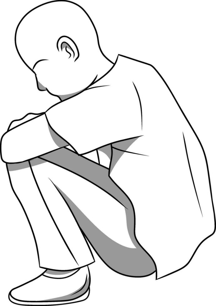 hand- getrokken depressief persoon tekening instelling vector