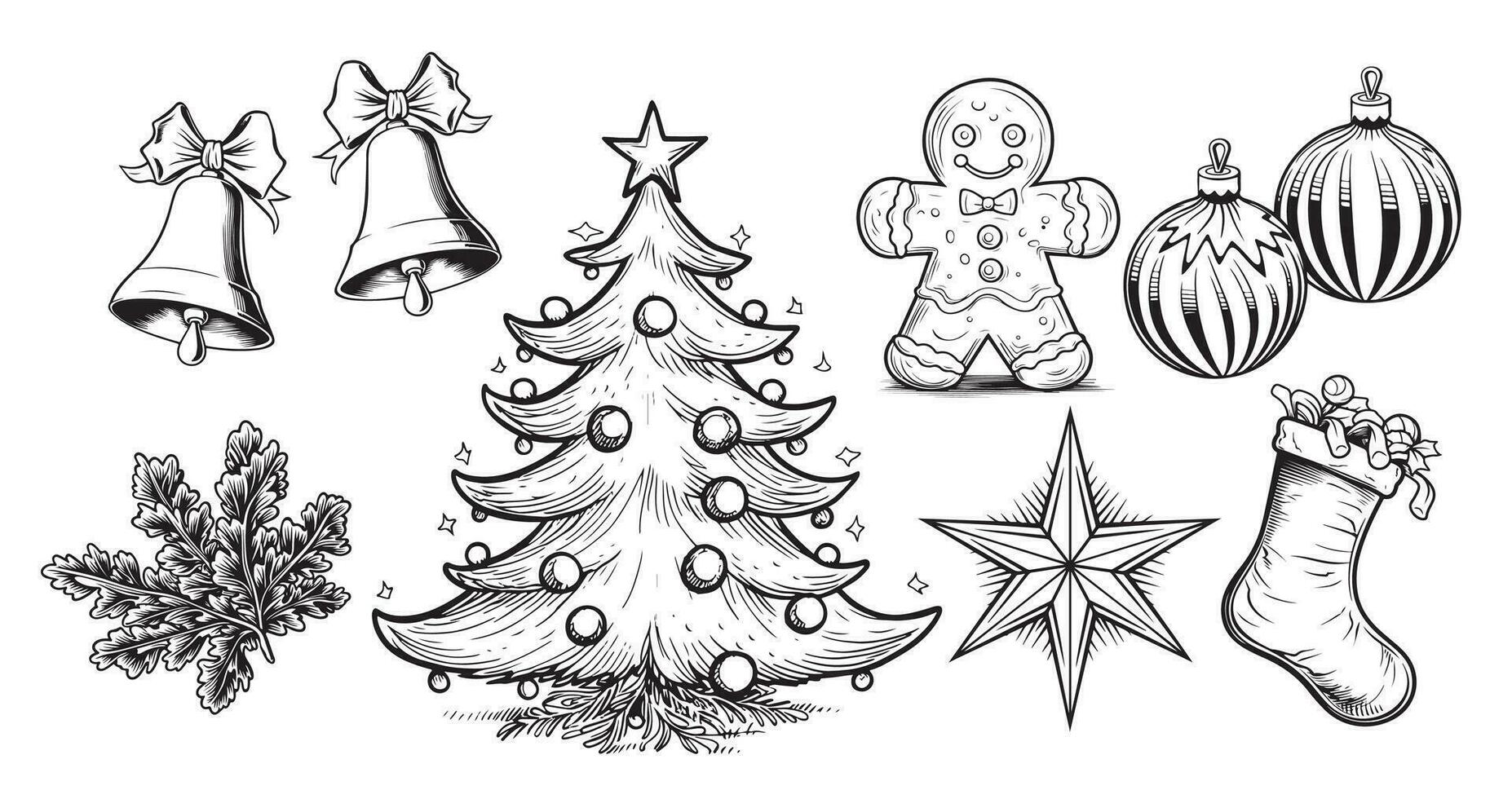 Kerstmis set, hand- getrokken schetsen. symbool van Kerstmis en nieuw jaar. vector