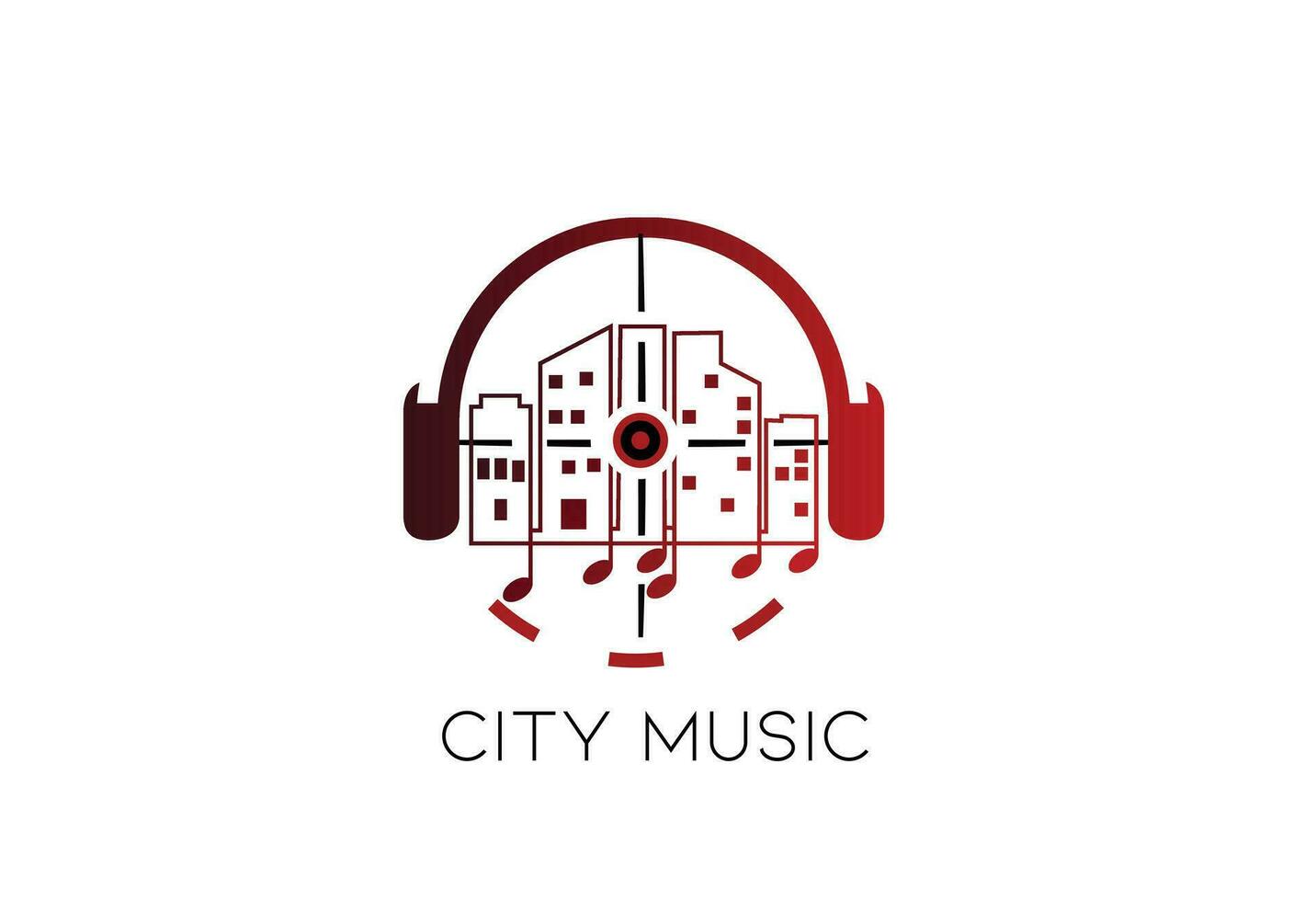 muziek- stad logo met muziek- akkoorden vector