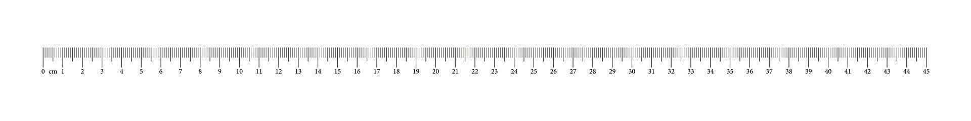 meten tabel met 45 centimeter. heerser schaal met nummers. lengte meting wiskunde, afstand, hoogte, naaien hulpmiddel. vector schets illustratie. gemakkelijk sjabloon.