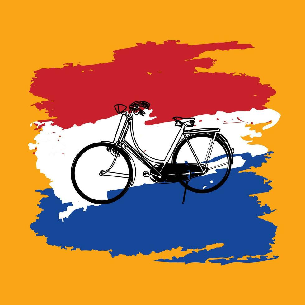 silhouet van wijnoogst fiets Aan Nederland vlag abstract achtergrond. vector illustratie van fiets en nationaal karakteristiek
