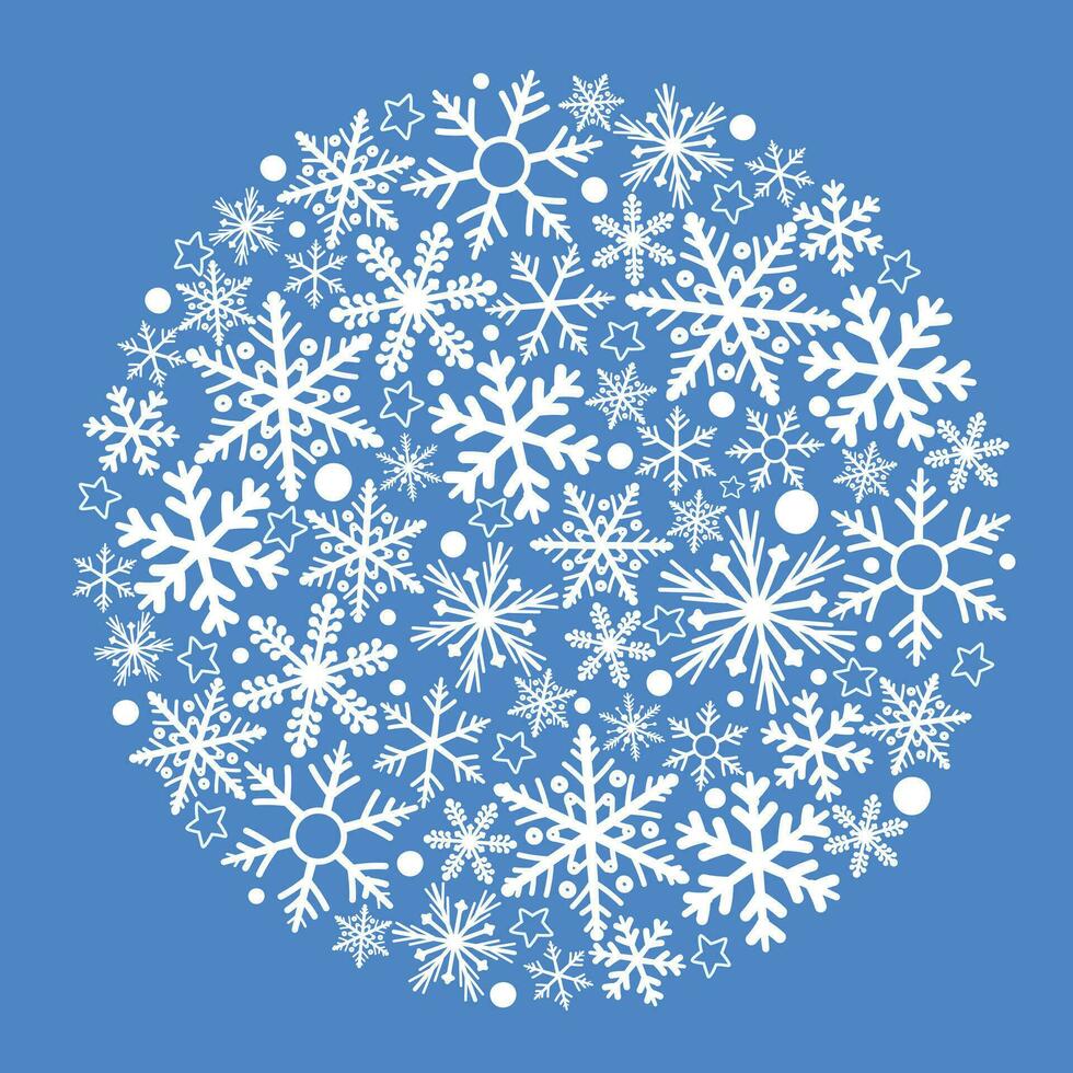 decoratief ronde bal van sneeuwvlokken. winter groet kaart, silhouet van een Kerstmis boom speelgoed. vector grafiek.