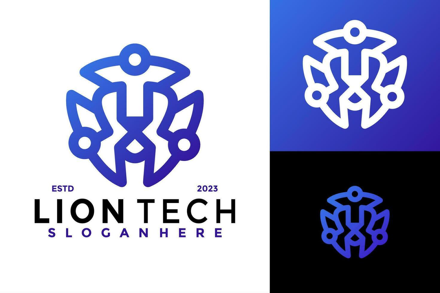 leeuw technologie logo ontwerp vector symbool icoon illustratie