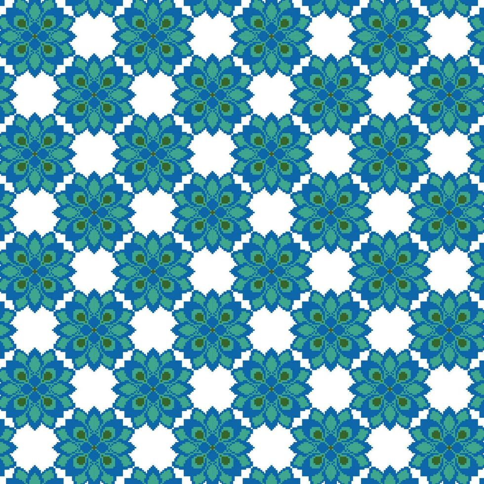 een mooi blauw en wit bloemen patroon in ingewikkeld detail vector