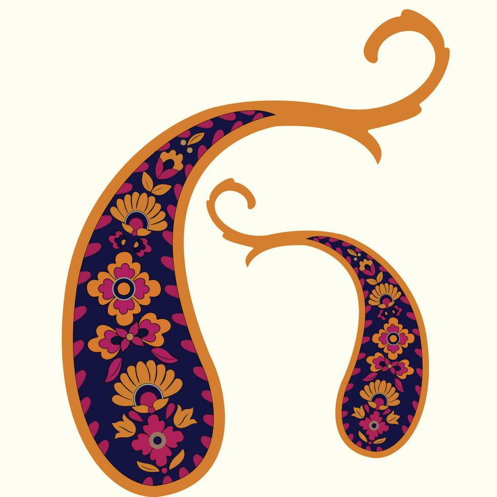 een kleurrijk paisley ontwerp met oranje en Purper bloemen vector