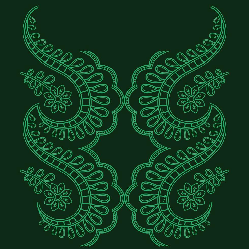 een levendig groen paisley patroon Aan een strak zwart backdrop vector