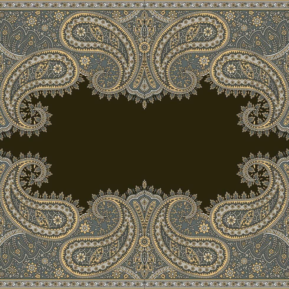 een bruin en beige paisley patroon met een zwart achtergrond vector