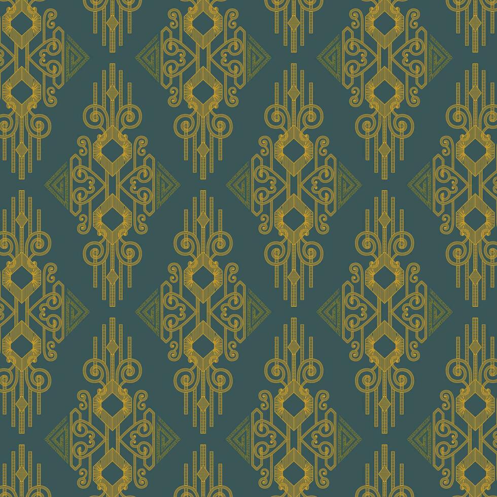een blauw achtergrond met ingewikkeld goud retro patroon ontwerpen vector