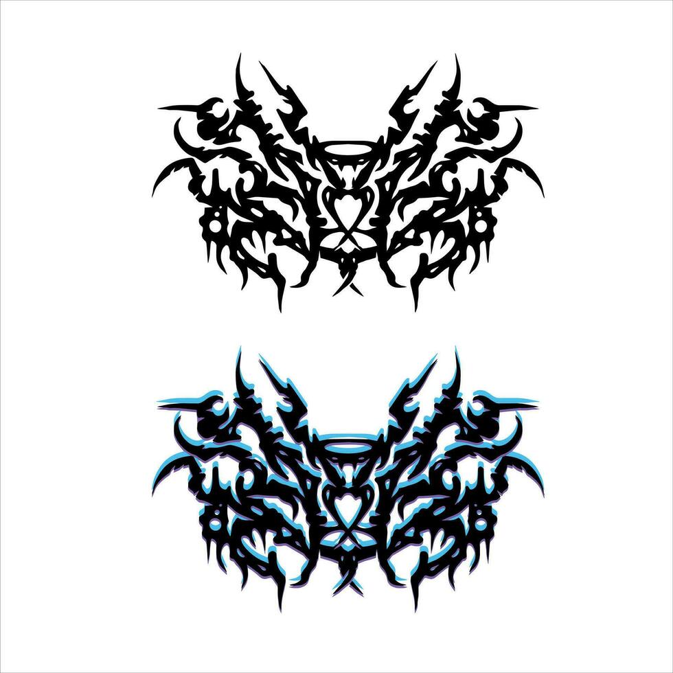 neo tribal tatoeëren. gotisch y2k brutaal dampgolf sticker. abstract sigil sigilisme overladen. vector
