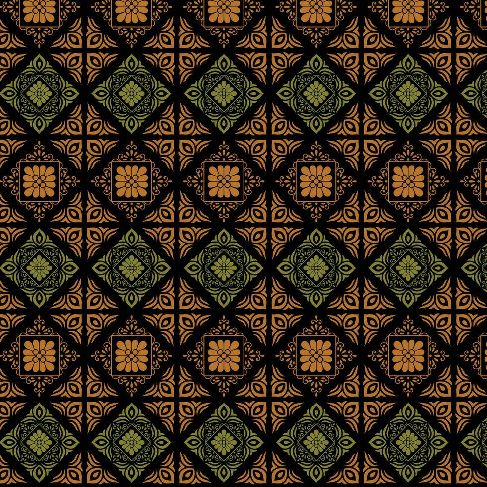 een levendig en ingewikkeld patroon in tinten van bruin en groen Aan een strak zwart achtergrond vector