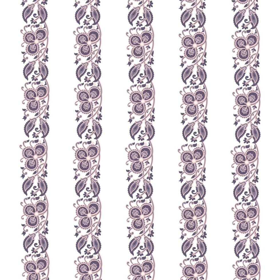 een levendig Purper en wit gestreept behang met een mooi bloemen patroon, herhaald naadloos grens vector