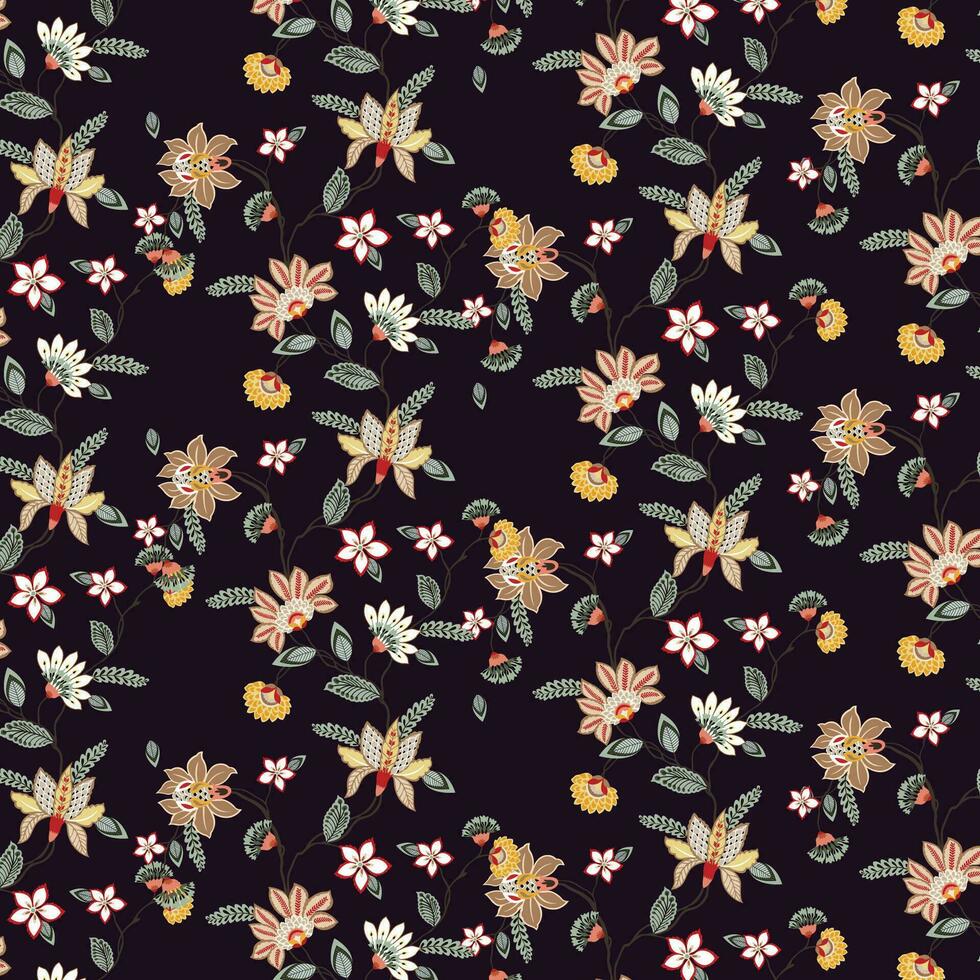 Purper bloemen en bladeren Aan een levendig achtergrond, naadloos herhaald patroon, bloemen herhaald patroon, wijnstokken met bloemen vector