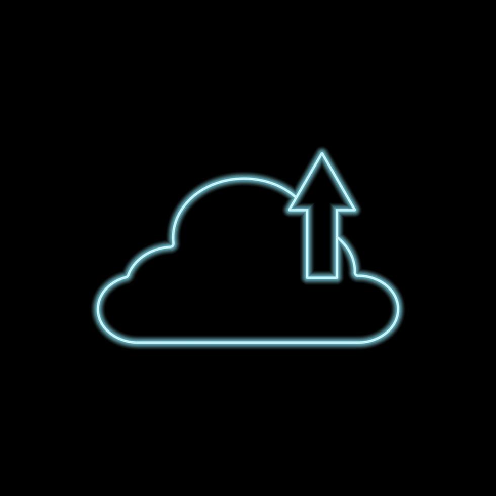 cloud app neon icoon upload bestanden, plat ontwerp vector