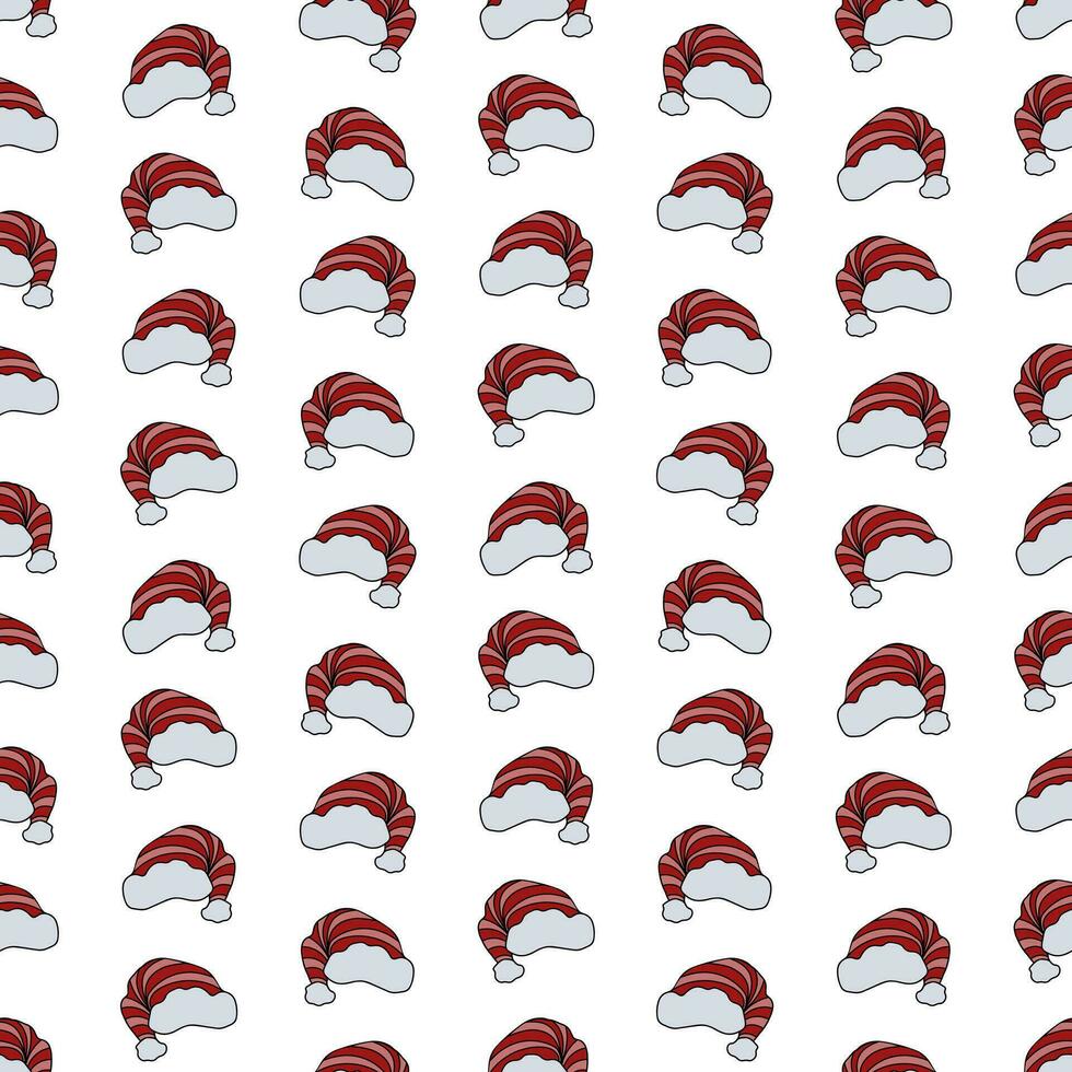 Kerstmis hoed, elf hoed kleurrijk tekening naadloos patroon. hand- getrokken Kerstmis hoofdtooien Aan wit achtergrond. vector