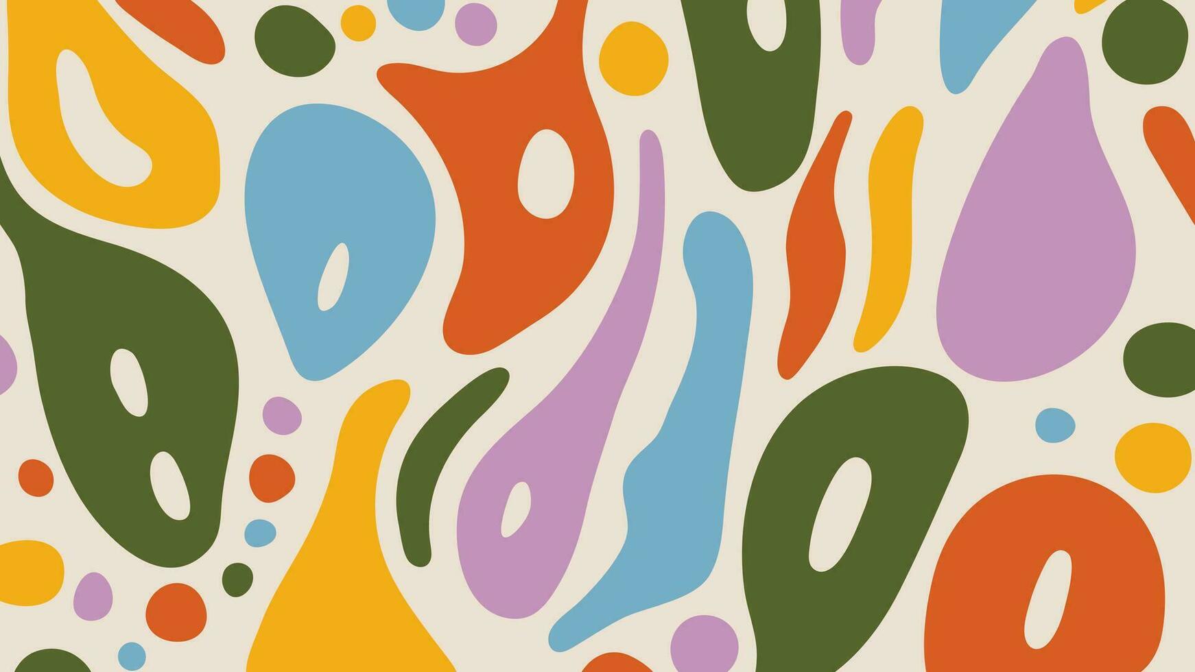 hand- getrokken kleurrijk funky achtergrond met biologisch vormen. abstract figuren en vlekken Aan beige achtergrond. modieus tekening stijl ontwerp. hedendaags minimalistisch naief Hoes in retro hippie stijl vector