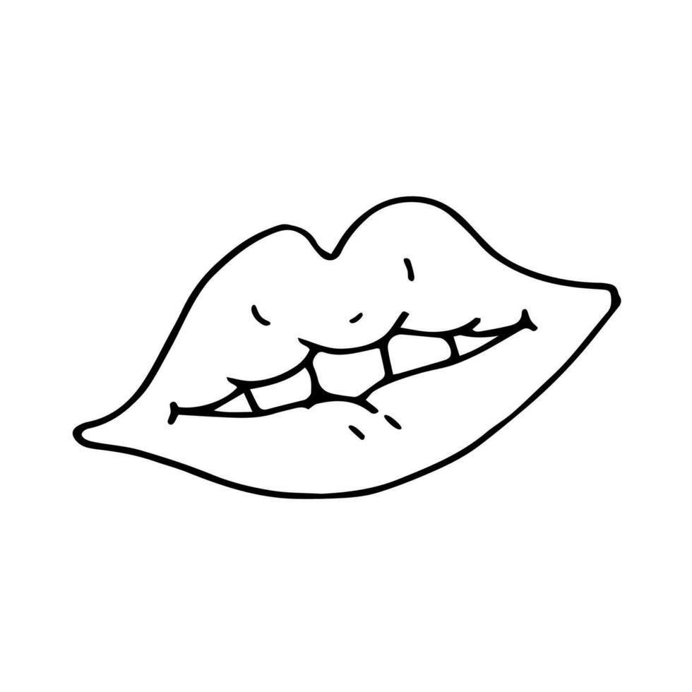 hand- getrokken vrouw lippen. tekening schetsen van glimlach. geïsoleerd vector illustratie