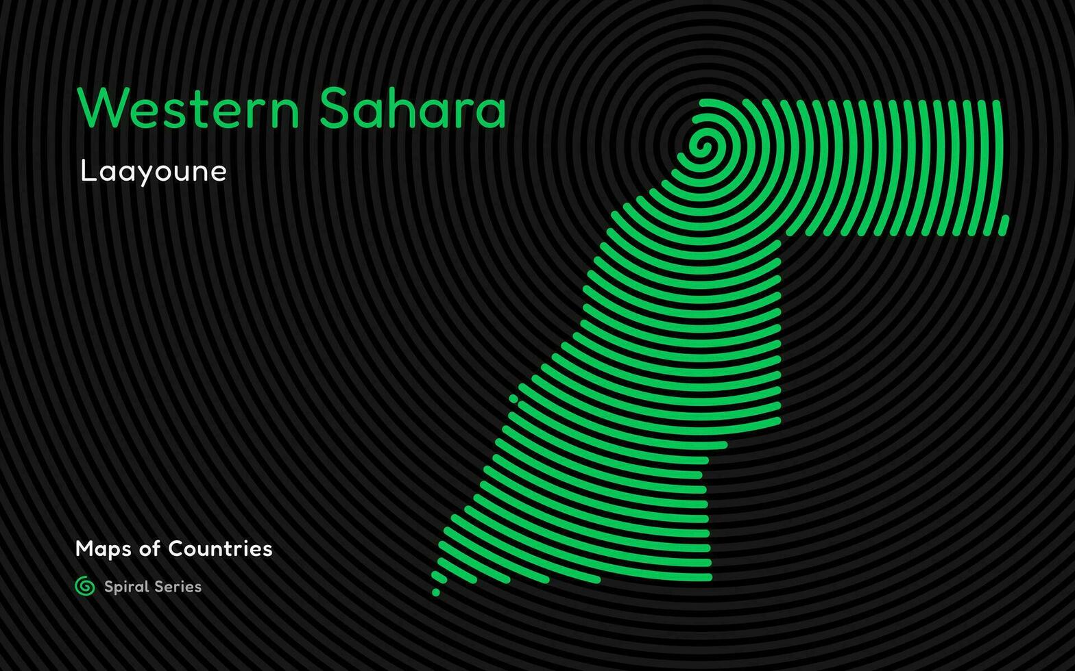 abstract kaart van western Sahara in een cirkel spiraal patroon met een hoofdstad van laayoune. wereld landen vector kaarten serie. Afrikaanse reeks