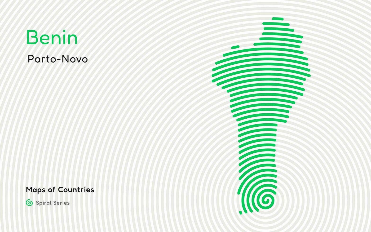 abstract kaart van Benin met cirkel lijnen. identificeren haar hoofdstad stad, porto-novo. Afrikaanse set. spiraal vingerafdruk serie vector