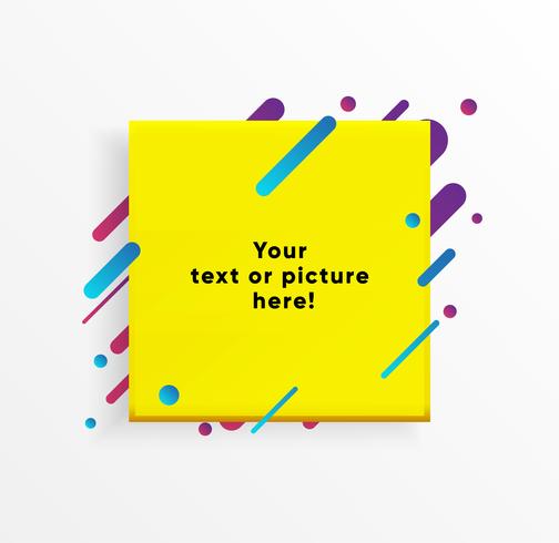 Gele abstracte tekstvakje vorm met trendy neon lijnen en cirkels. Vector achtergrond.