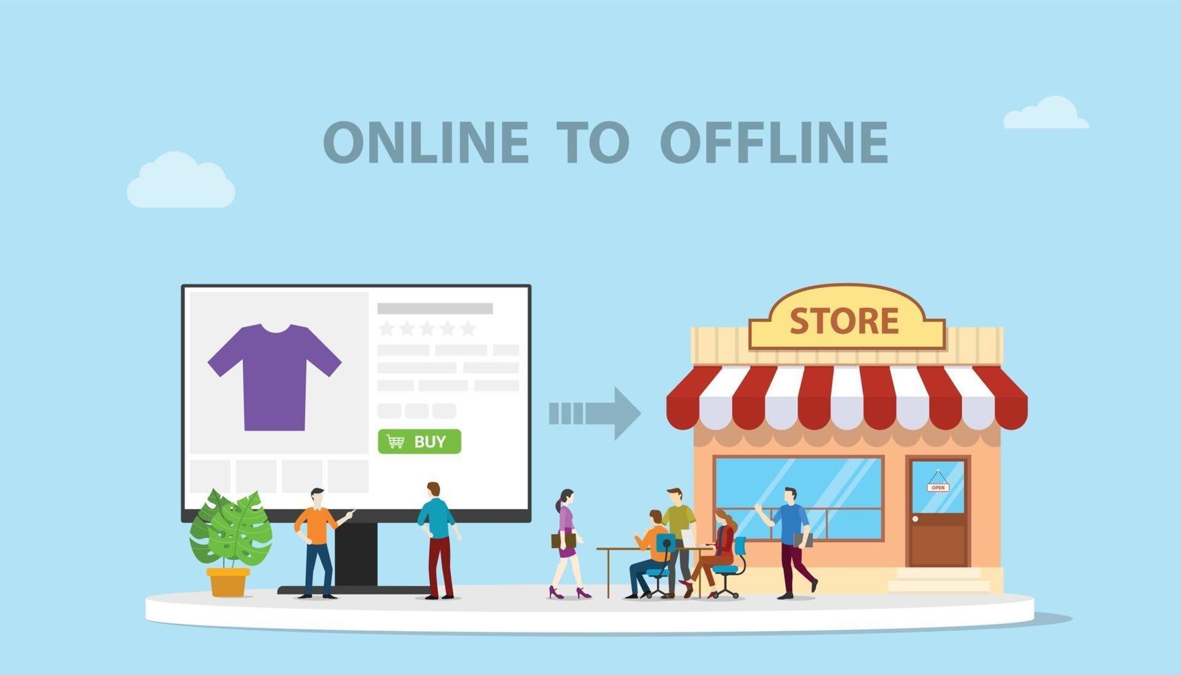 o2o online naar offline e-commerce nieuwe concepttechnologie met winkel vector