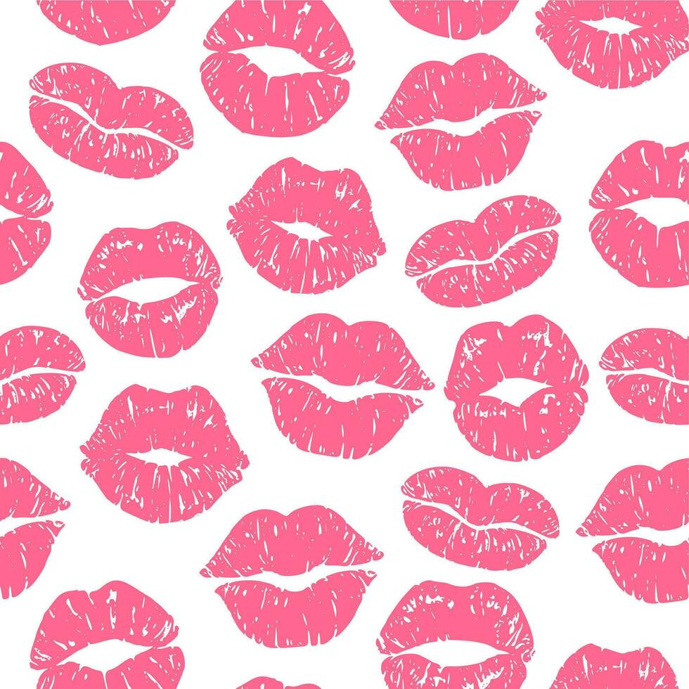 kus afdrukken naadloos patroon. meisjes kusjes, lippenstift prints en zoenen Dames lippen vector illustratie