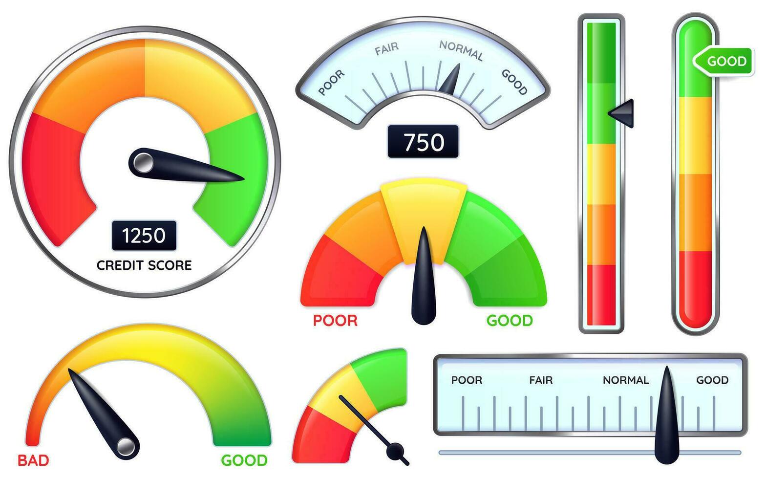 credit partituur meter. credits beoordeling meeteenheid, arm of mooi zo scoort vector illustratie reeks