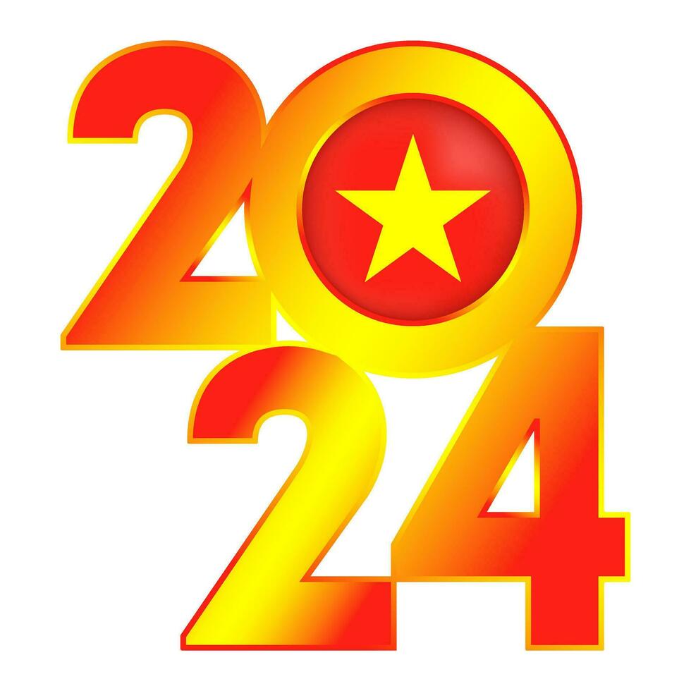 gelukkig nieuw jaar 2024 banier met Vietnam vlag binnen. vector illustratie.