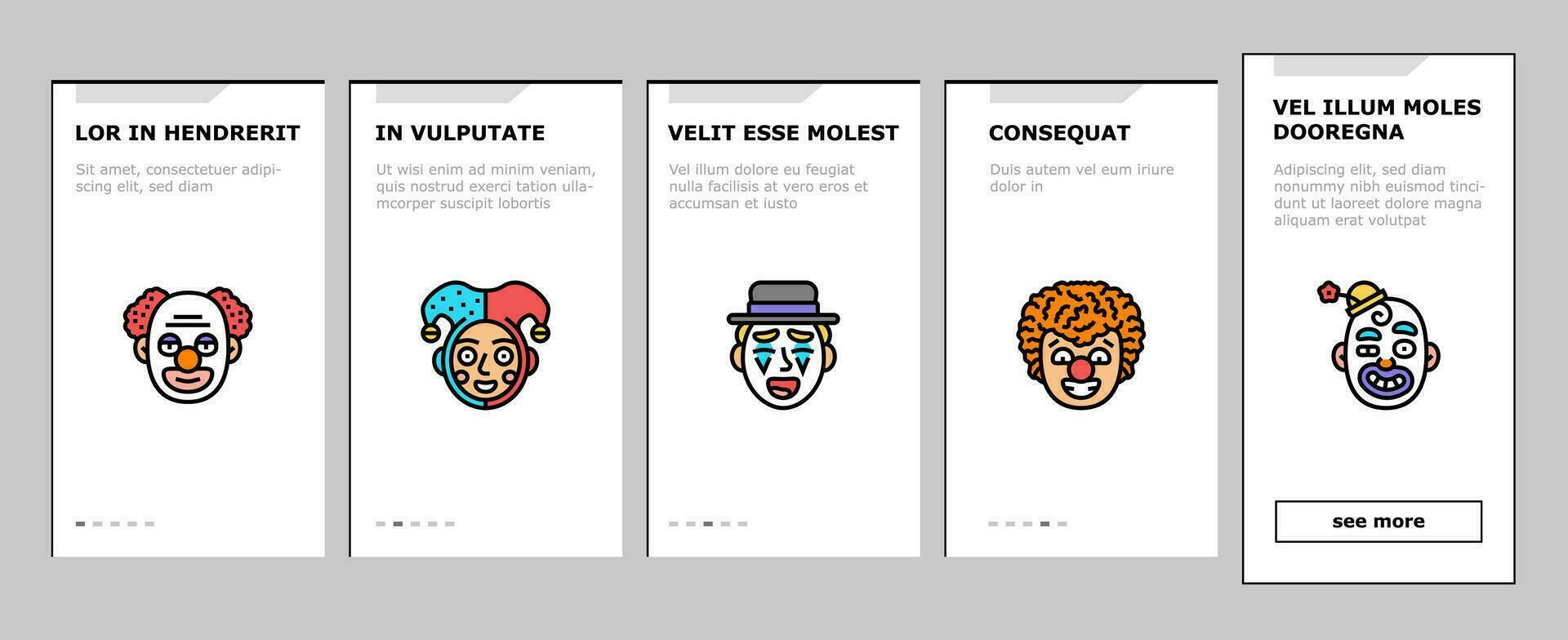 circus carnaval wijnoogst tonen onboarding pictogrammen reeks vector