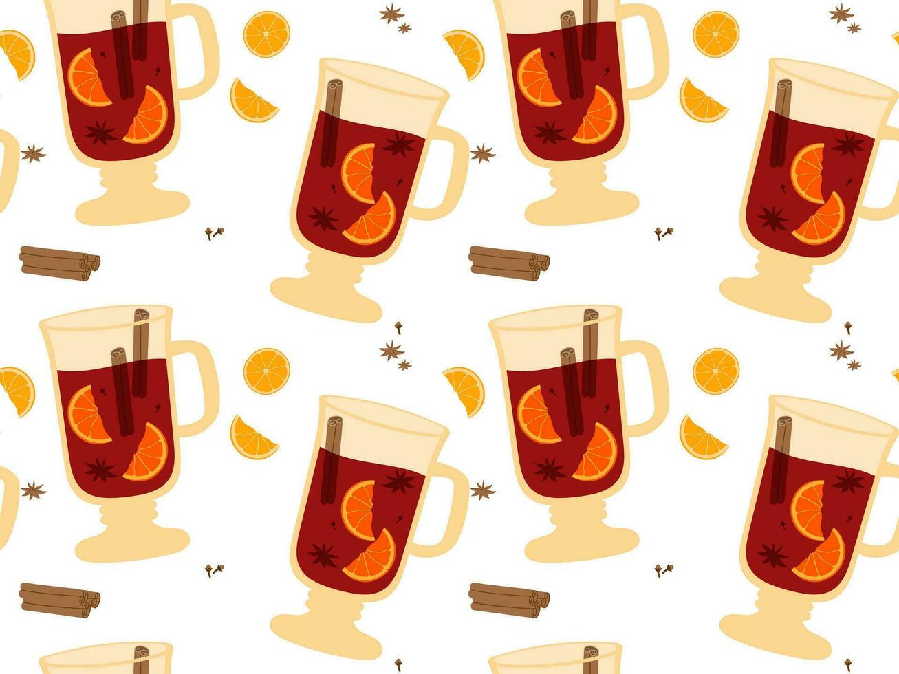 naadloos overwogen wijn in glas met Zweden en oranje. traditioneel heet winter drinken vector illustratie