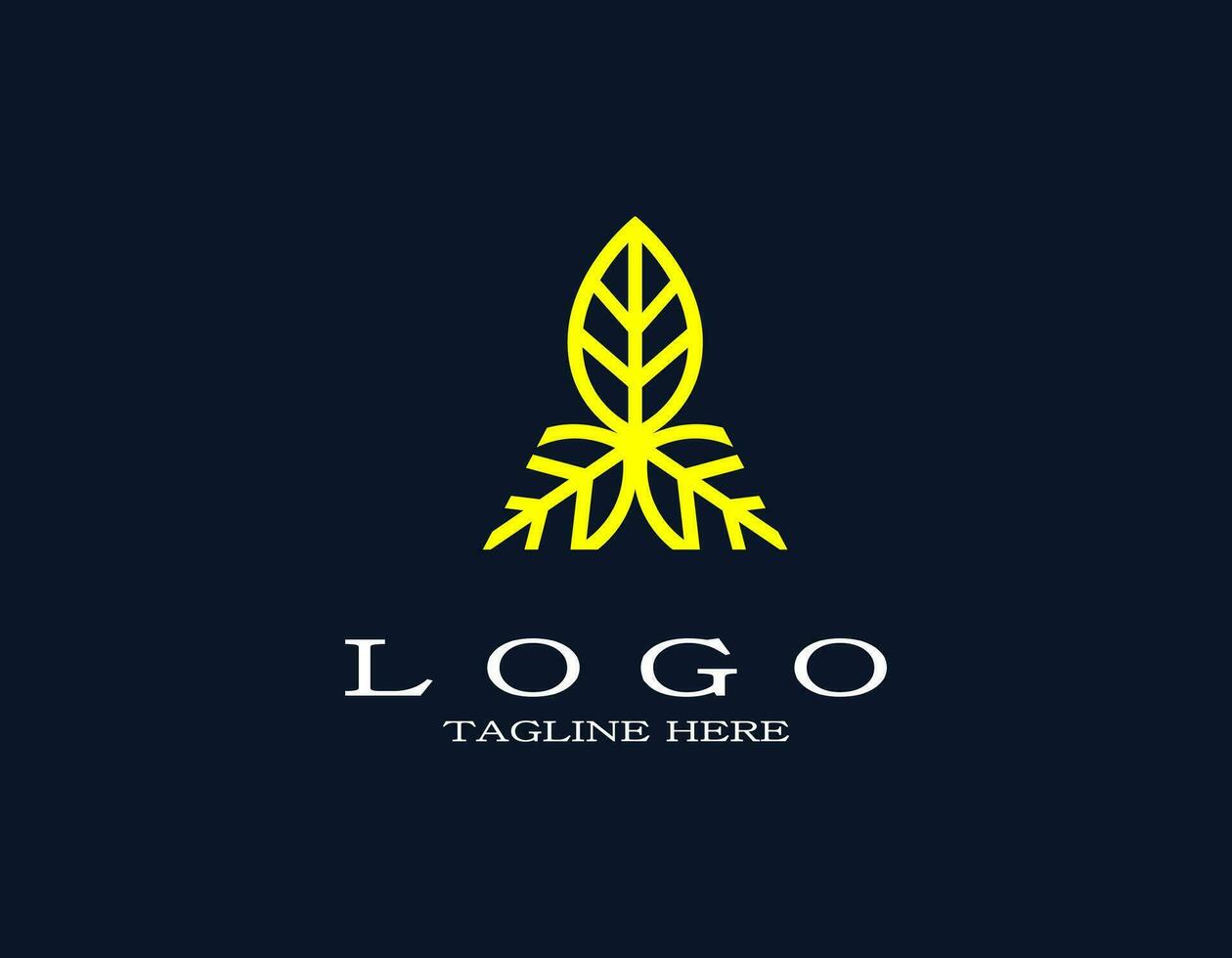 elegant luxe logo met blad Aan de top van piramide of driehoek. logo met blad en wortel ornament. natuur en botanisch. vector