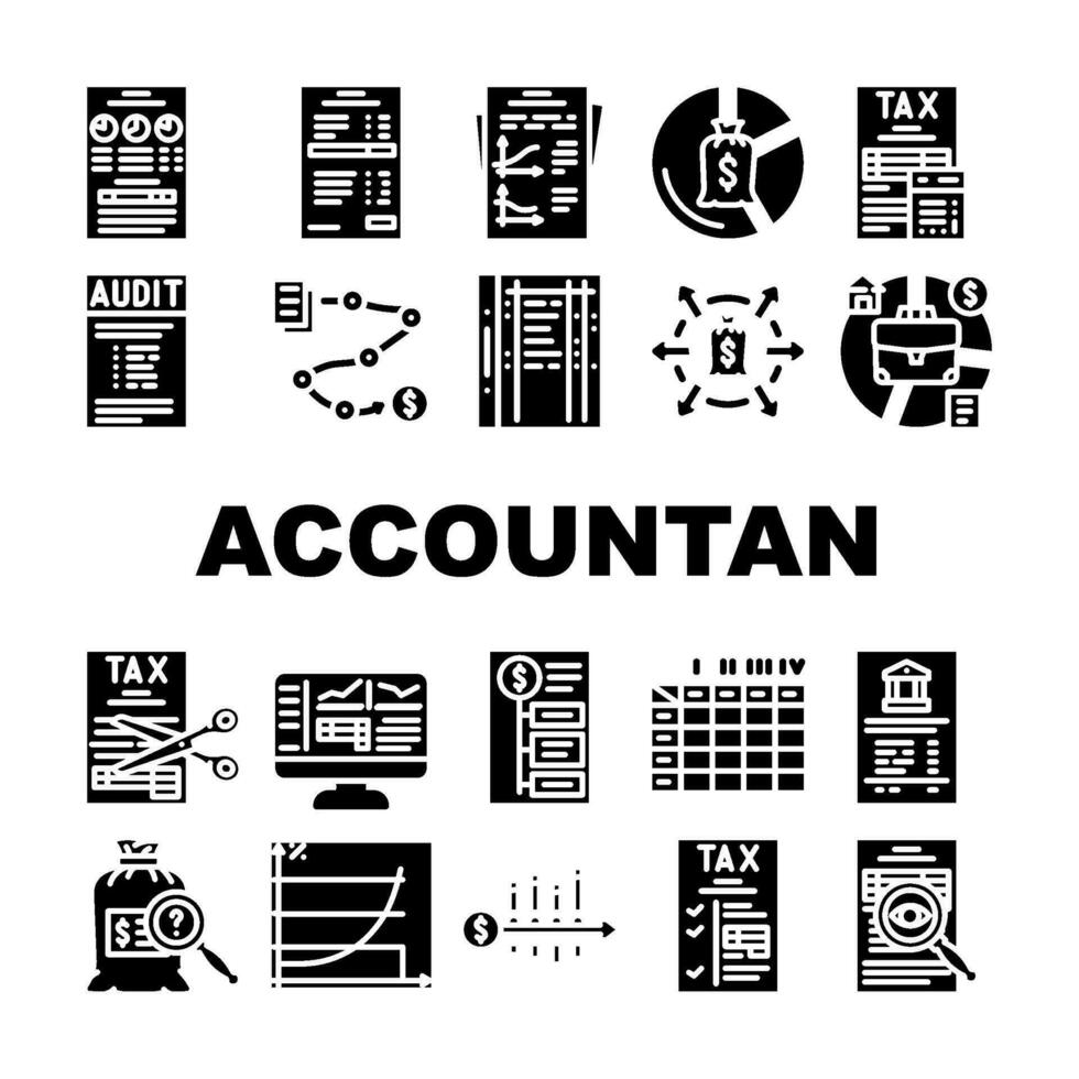 accountant professioneel belasting pictogrammen reeks vector