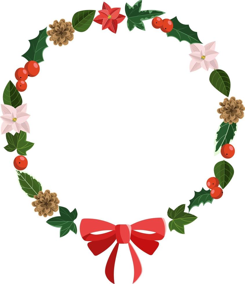 kerst bloemen rond frame van hulst, poinsettia, klimop, dennen, boog vector