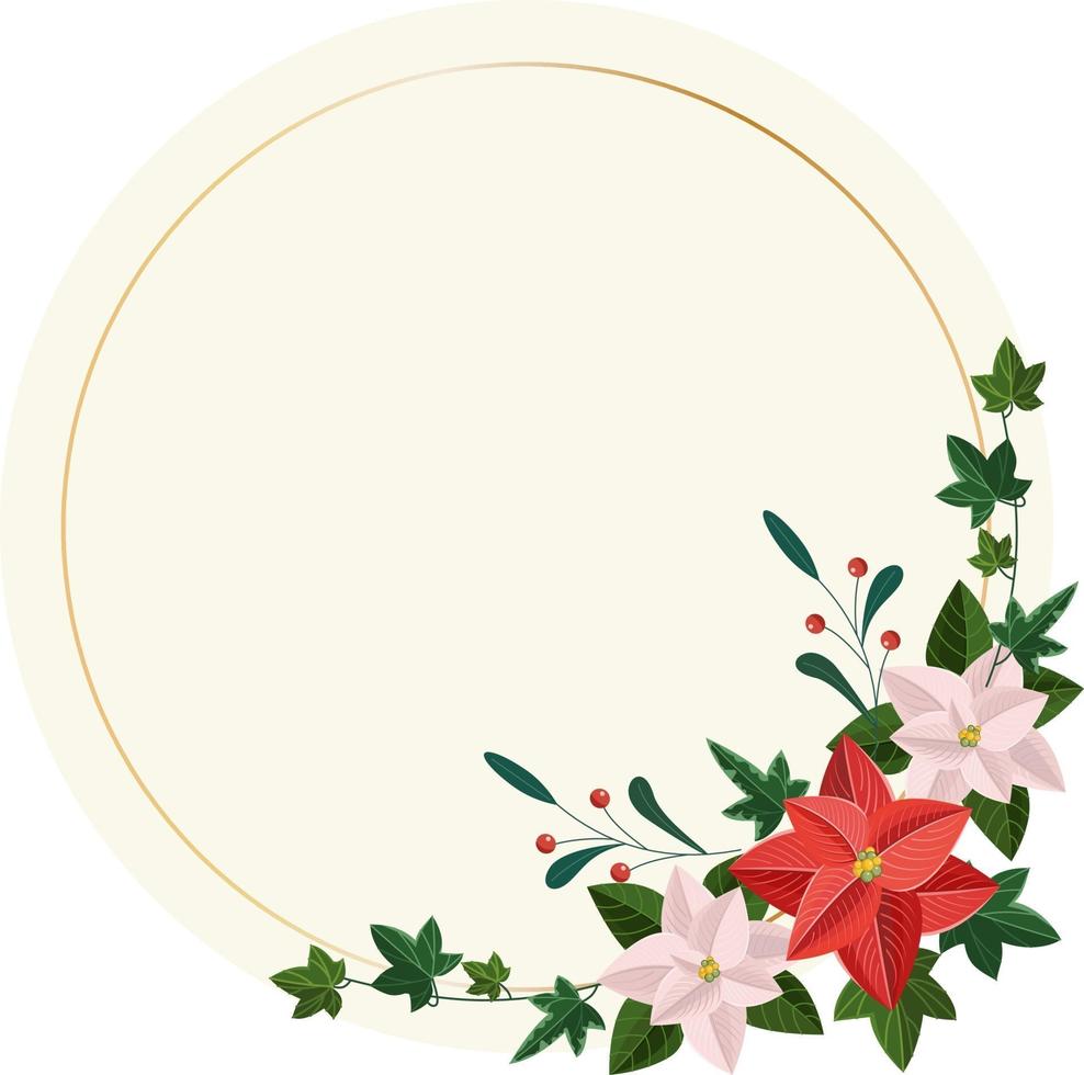 bloemenkrans met poinsettia, bessen, klimop. kerst cirkelframe vector