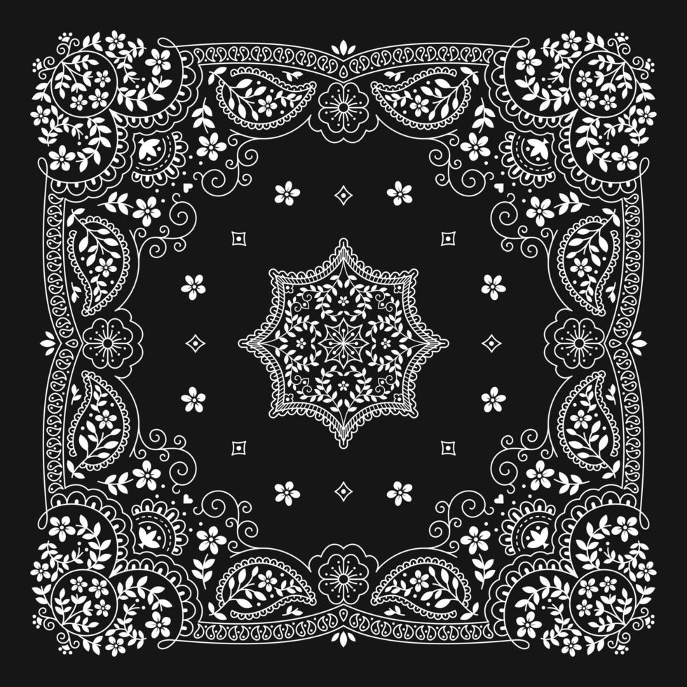 bandana paisley ornament patroon klassiek vintage zwart wit vector